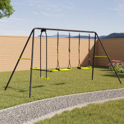 15819 - Portique balançoire 3 agrès pour jardin extérieur Balançoire 3 agrès portique 2 balançoires et 1 face à face