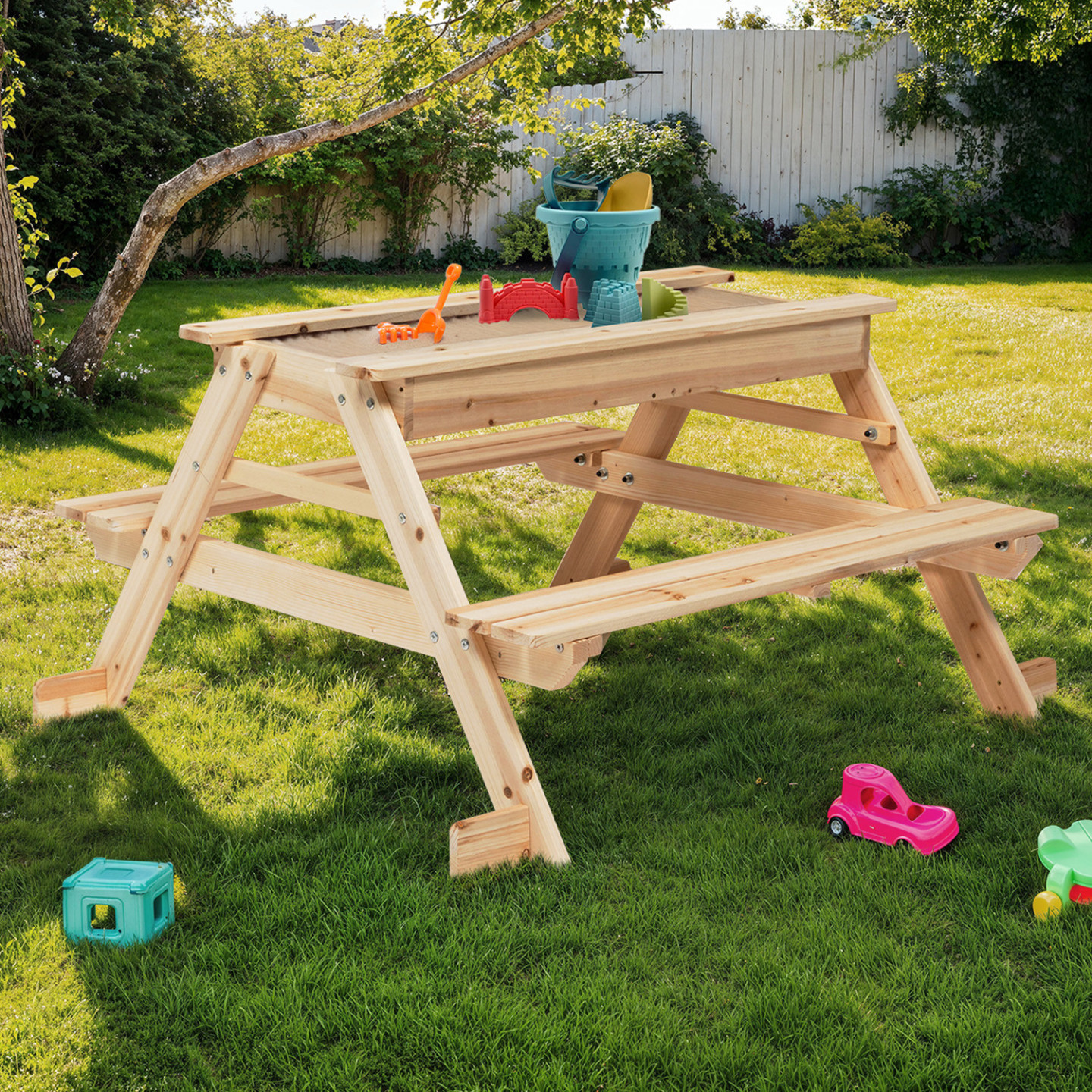 Tavolo Da Picnic In Legno Per Bambini - Gardenised, Macchiato, Per Esterno Giardino E Cortile, 78,7x88,9x50,8 Cm