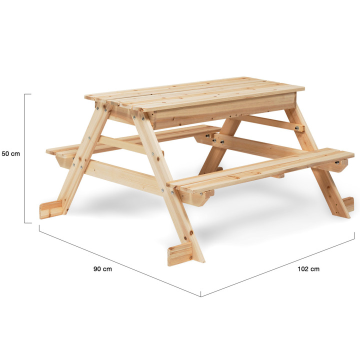 Table de pique-nique FOODY bois pour enfants avec bac à sable intégré