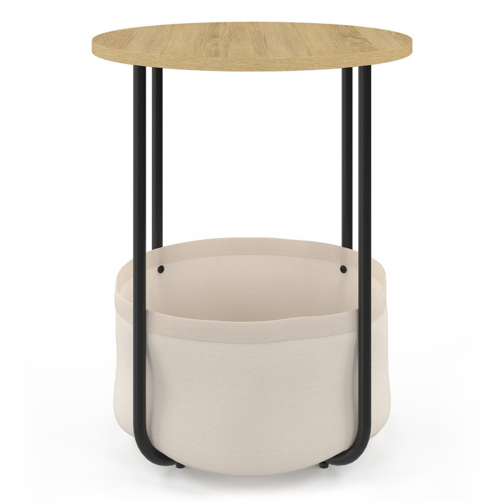 Lot de 2 tables de chevet, tables d'appoint DETROIT rondes avec panier en tissu design industriel