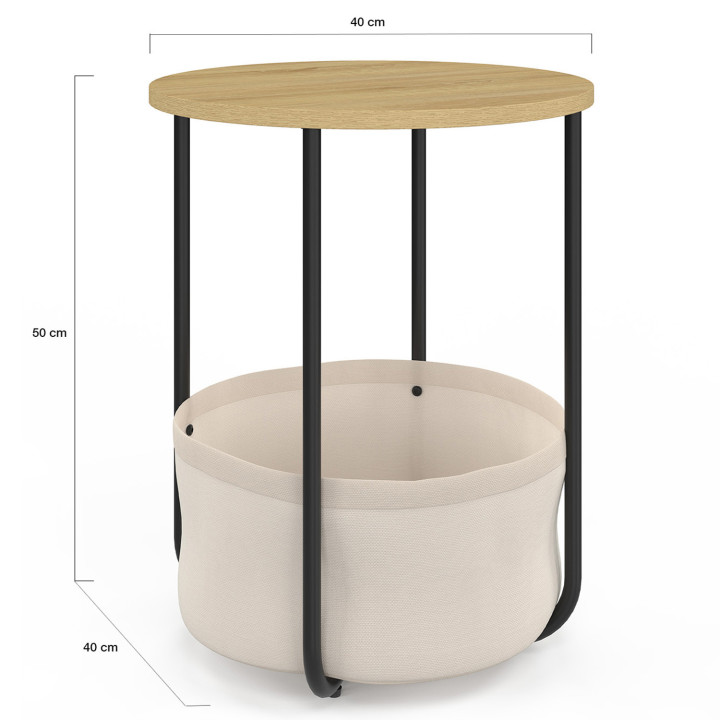 Lot de 2 tables de chevet, tables d'appoint DETROIT rondes avec panier en tissu design industriel