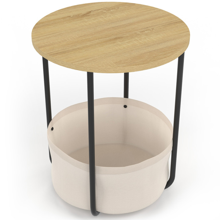 Lot de 2 tables de chevet, tables d'appoint DETROIT rondes avec panier en tissu design industriel