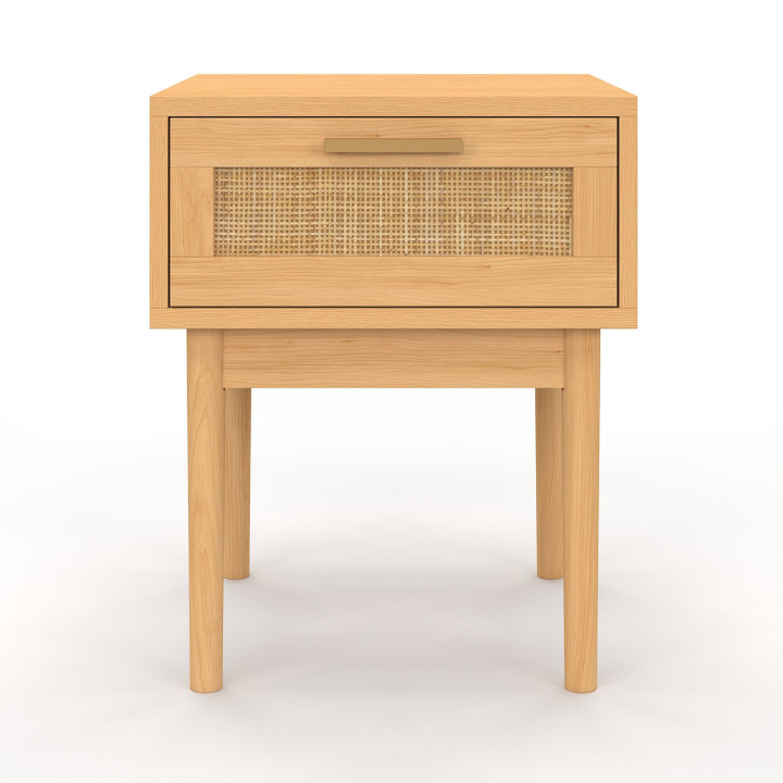 Set di 2 comodini ROBERT, 1 cassetto, effetto canna naturale e legno