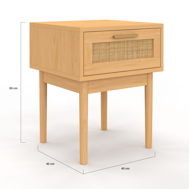 Lot de 2 tables de chevet GUSTAVE 1 tiroir effet naturel cannage