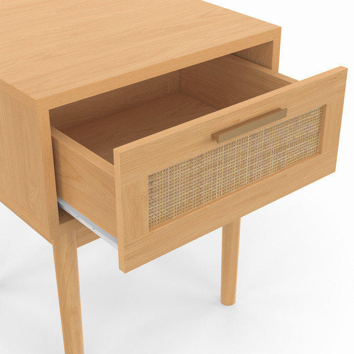 Set di 2 comodini ROBERT, 1 cassetto, effetto canna naturale e legno