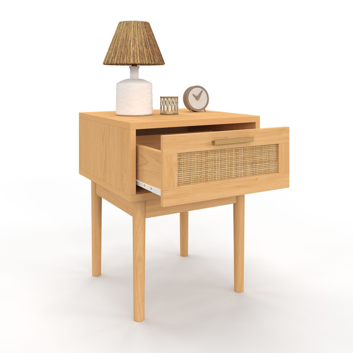 Set di 2 comodini ROBERT, 1 cassetto, effetto canna naturale e legno