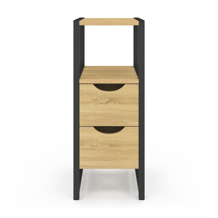 Lot de 2 tables de chevet DETROIT 2 tiroirs et 1 niche bois et métal noir design industriel