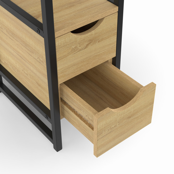 Comodini industriali in legno e metallo nero 2 cassetti 1 nicchia - DETROIT | ID Market