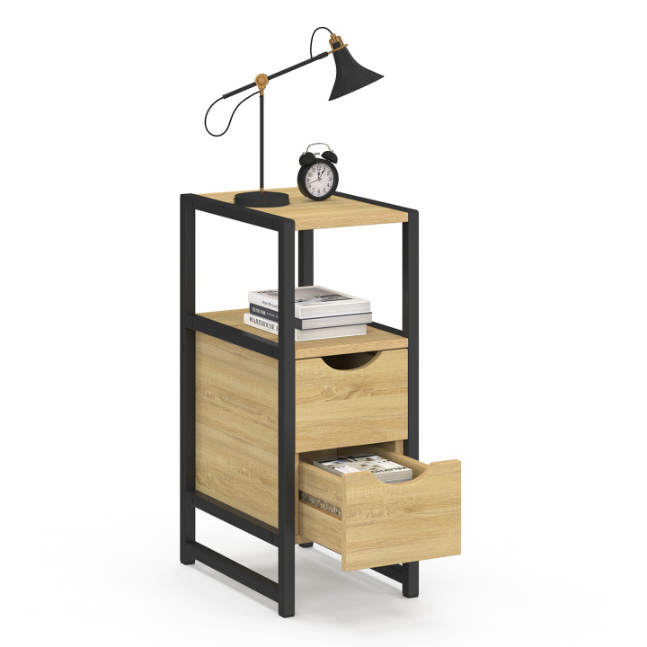 Mesitas de noche industriales madera y metal negro 2 cajones 1 nicho - DETROIT | ID Market