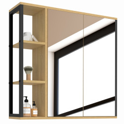 16780 - Meuble de salle bain suspendu avec miroir et étagères Meuble de rangement suspendu avec miroir et étagères pour salle de bain DETROIT design industriel