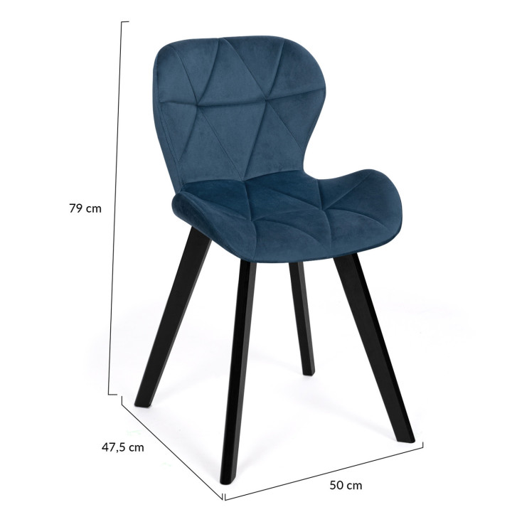 Blauw fluwelen gewatteerde stoelen met zwarte poten x4 - ROBINE | ID Market