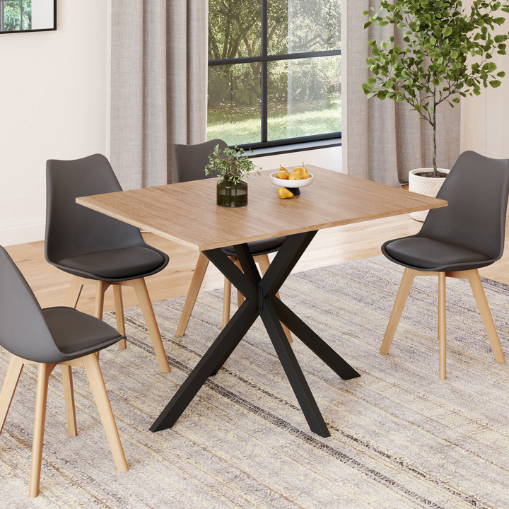 Mesa de comedor rectangular 110cm 6 personas madera y pata de araña negra ALIX - | ID Market