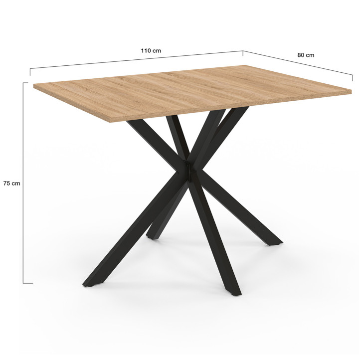Mesa de comedor rectangular 110cm 6 personas madera y pata de araña negra ALIX - | ID Market