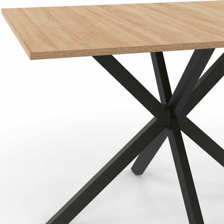 Mesa de comedor rectangular 110cm 6 personas madera y pata de araña negra ALIX - | ID Market