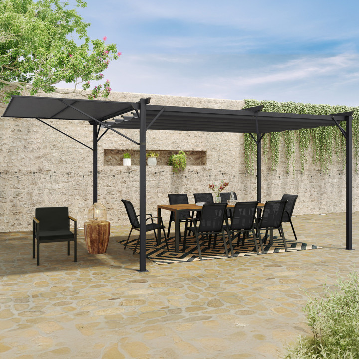 Pérgola con toldo y techo ajustable 3x4M gris antracita | ID Market