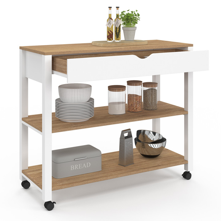 Aparador de cocina XXL con encimera de 100 cm efecto haya y cajón - PENH | ID Market