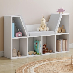 Bibliothèque banc OSCAR 6 cases avec coussins 102 cm blanc