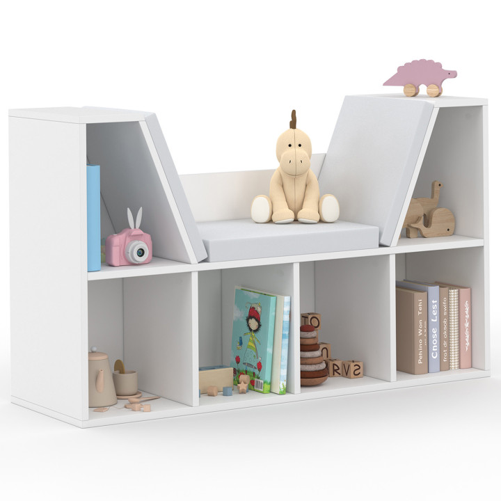 Bibliothèque banc OSCAR 6 cases avec coussins 102 cm blanc