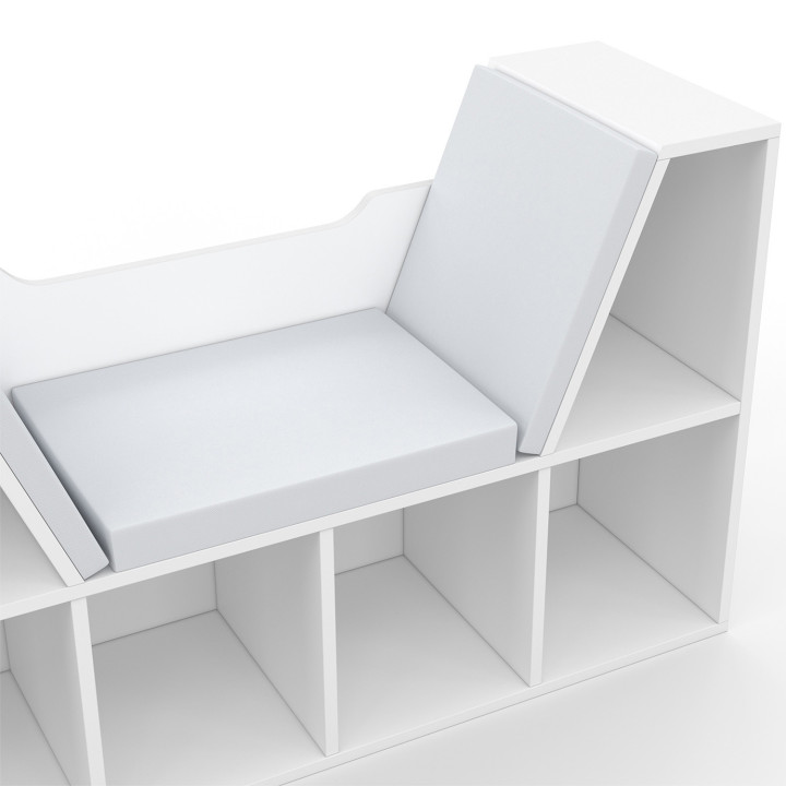 Bibliothèque banc OSCAR 6 cases avec coussins 102 cm blanc