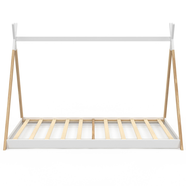 COME 90 x 190 CM letto teepee per bambini con base in legno e bianco