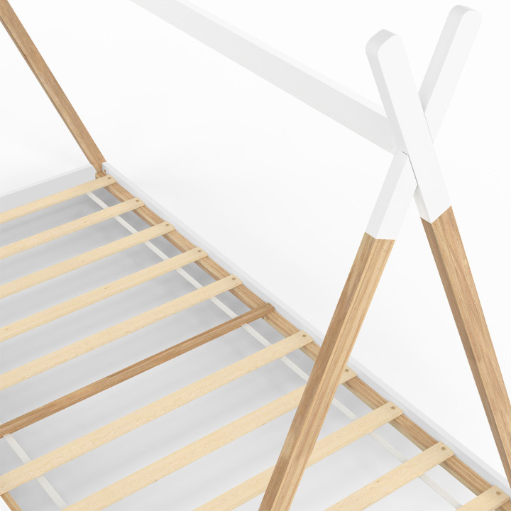 COME 90 x 190 CM letto teepee per bambini con base in legno e bianco