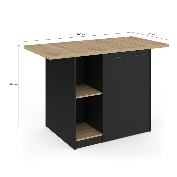 Isla central de 4 plazas, aspecto madera negra y haya 140cm - BAO | ID Market