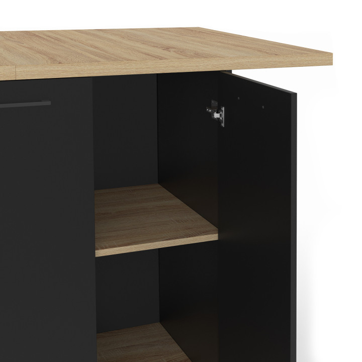 BAO 140 cm 4 persone isola centrale in legno nero con piano di lavoro effetto faggio