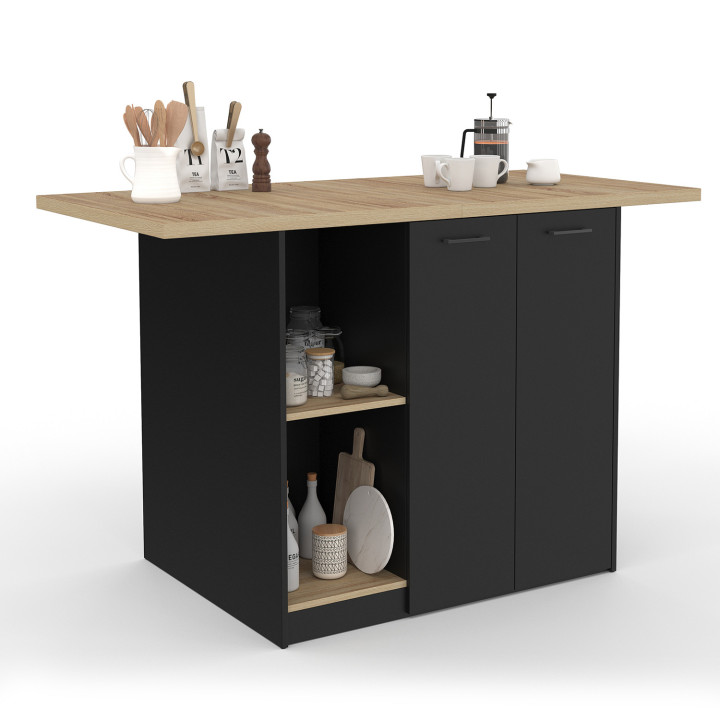 BAO 140 cm 4 persone isola centrale in legno nero con piano di lavoro effetto faggio