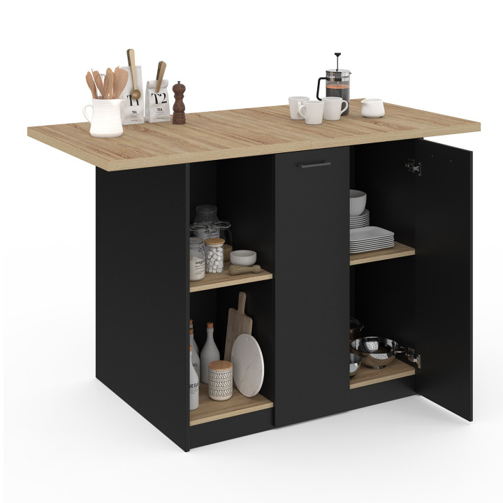 Isla central de 4 plazas, aspecto madera negra y haya 140cm - BAO | ID Market