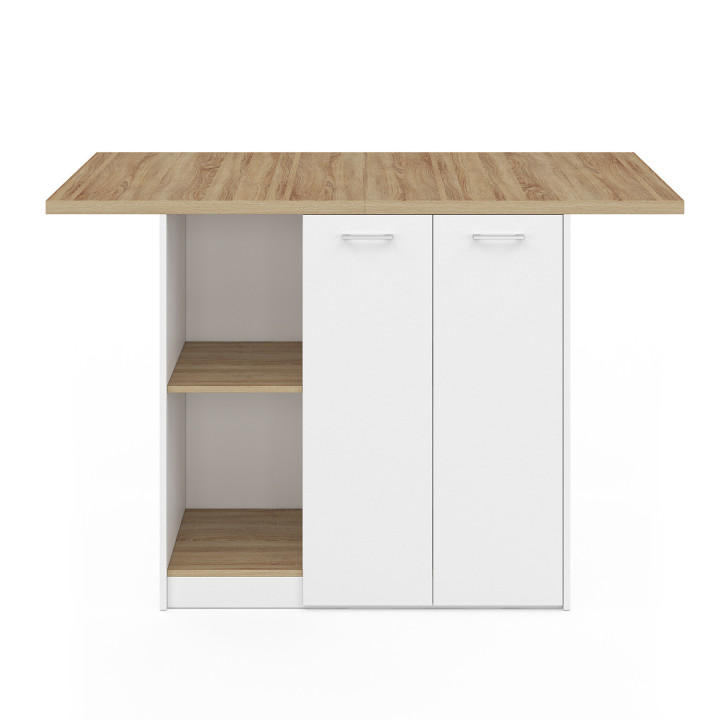 BAO 140 cm 4-persoons middeneiland in wit hout met werkblad in beukeneffect