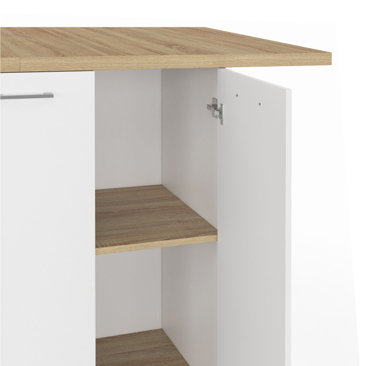BAO 140 cm 4 persone isola centrale in legno bianco con piano di lavoro effetto faggio