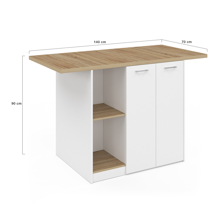 BAO 140 cm 4 persone isola centrale in legno bianco con piano di lavoro effetto faggio