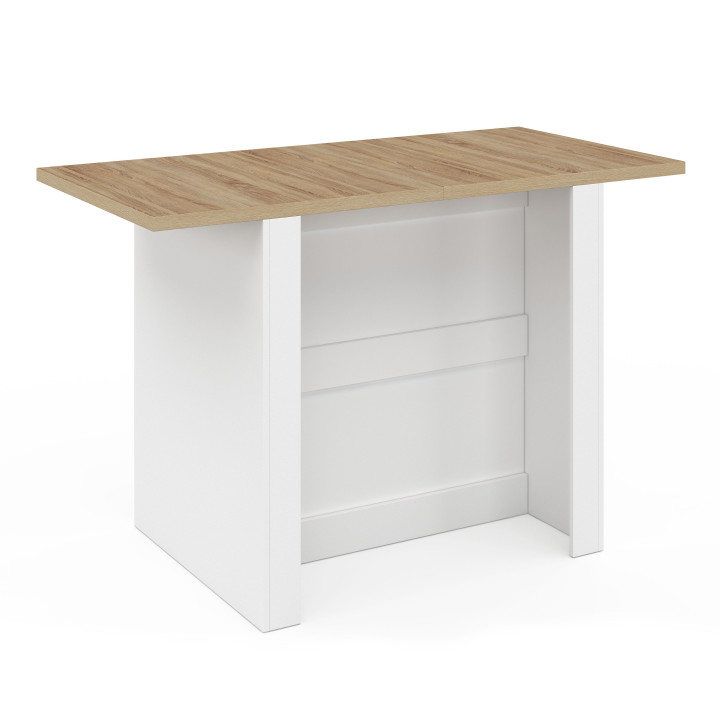 BAO 140 cm 4-persoons middeneiland in wit hout met werkblad in beukeneffect
