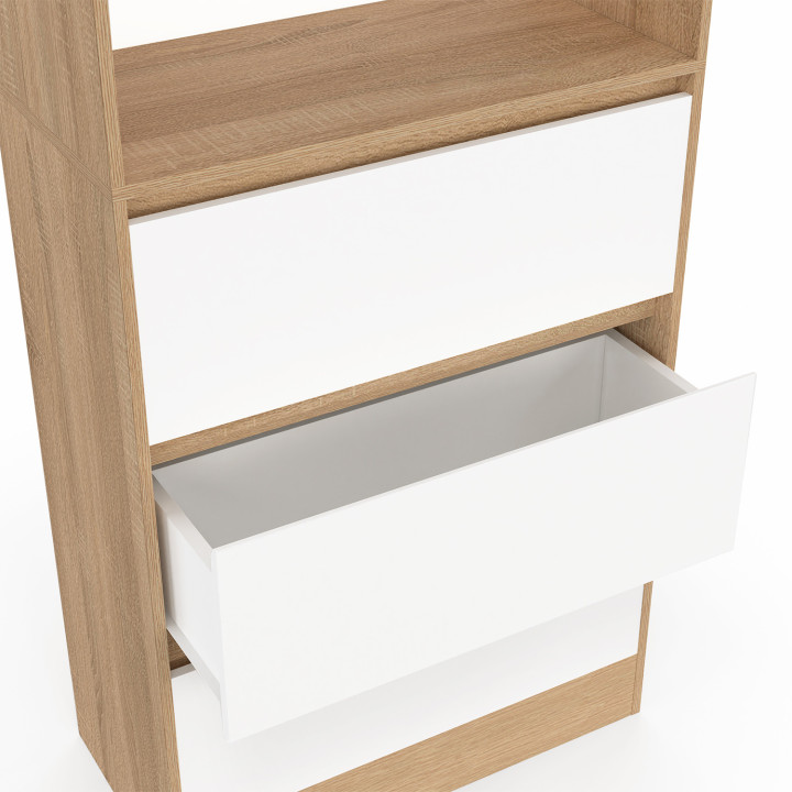 Libreria a 3 livelli con 3 cassetti bianchi ed effetto legno H.190 cm - CARLA | ID Market
