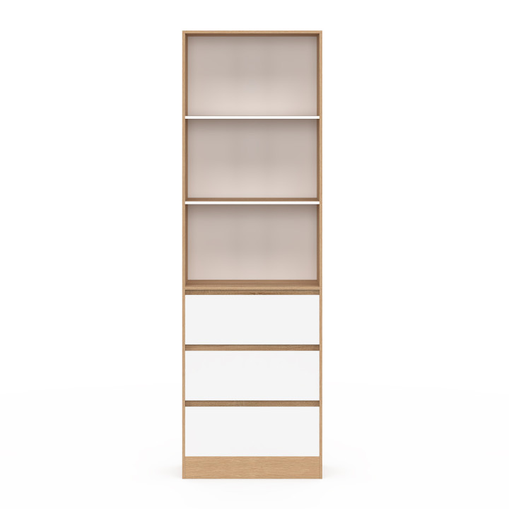 Libreria a 3 livelli con 3 cassetti bianchi ed effetto legno H.190 cm - CARLA | ID Market
