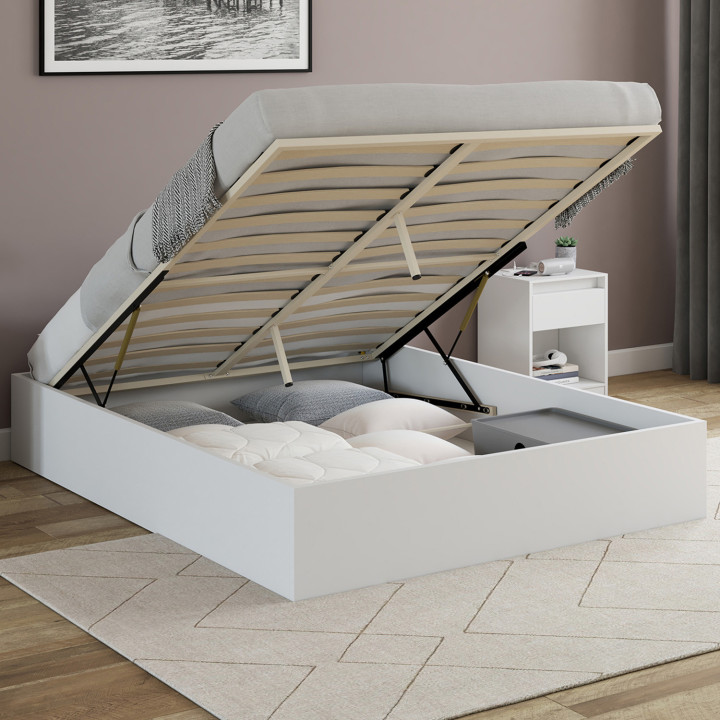 Letto matrimoniale SANDSIDE con rete a doghe 140 x 190 cm bianco