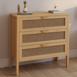 EDHEN Commode met 3 laden, 80 cm, houtkleurig vlechtwerk