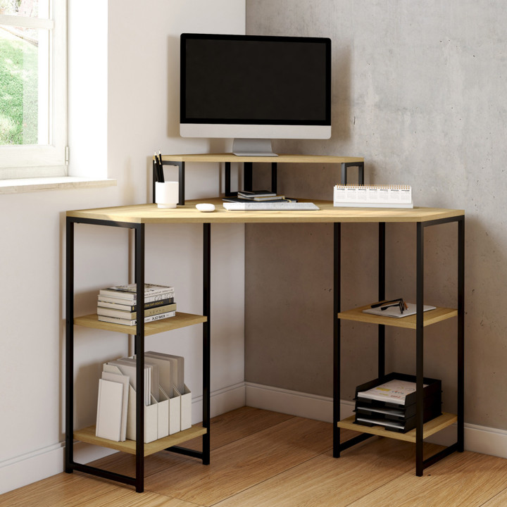 Bureau d'angle DETROIT gain de place bureau informatique avec rangements
