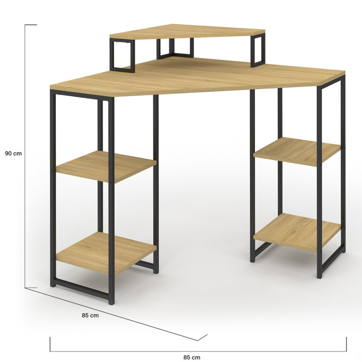 Escritorio esquinero industrial de madera y metal negro con almacenaje - DETROIT | ID Market