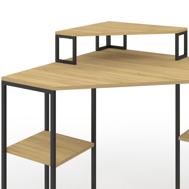 Escritorio esquinero industrial de madera y metal negro con almacenaje - DETROIT | ID Market