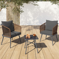 Set di mobili da giardino bassi a 2 posti in metallo grigio con corde in rattan scuro - ARIZONA | ID Market