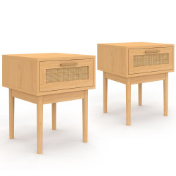 Lot de 2 tables de chevet ROBERT 1 tiroir effet naturel cannage et bois