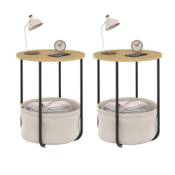 Lot de 2 tables de chevet, tables d'appoint DETROIT rondes avec panier en tissu design industriel