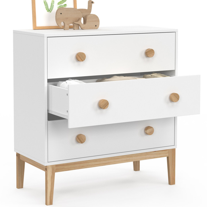 JACOB 80 cm kindercommode met 3 laden in wit en hout