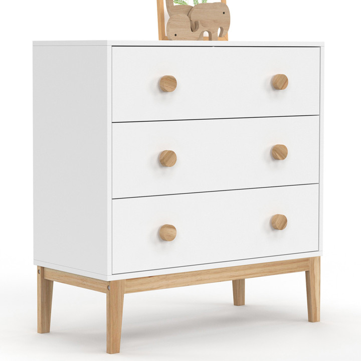 JACOB 80 cm kindercommode met 3 laden in wit en hout