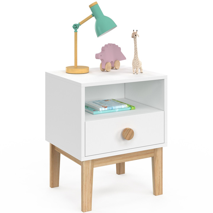 Table de chevet JACOB enfant 1 tiroir + 1 niche blanc et bois