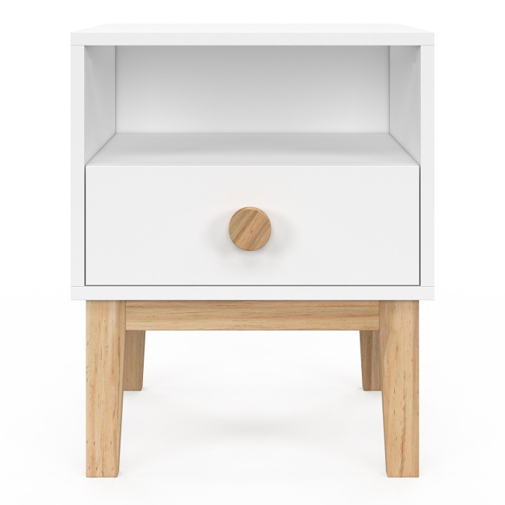 Mesita de noche infantil con cajón + nicho en blanco y madera - JACOB | ID Market
