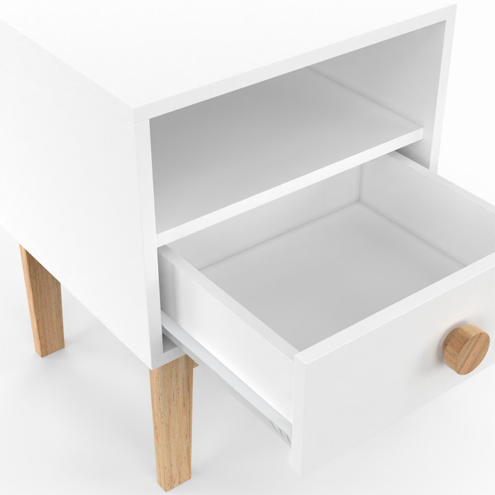 Mesita de noche infantil con cajón + nicho en blanco y madera - JACOB | ID Market