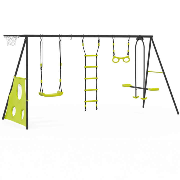 Columpio exterior de jardín 4 aparatos + canasta de baloncesto y portería de fútbol | ID Market