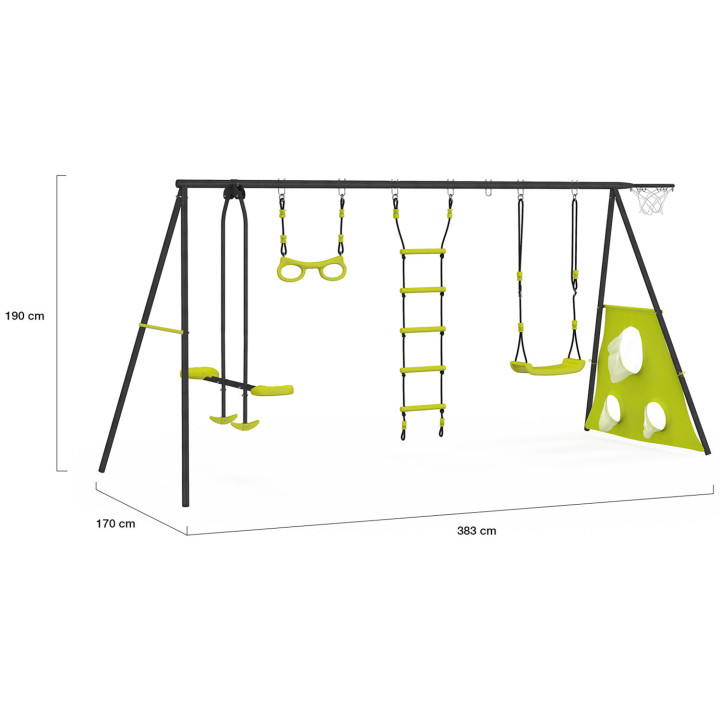 Tuinschommel 4 apparaten + basketbalring en voetbaldoel | ID Market